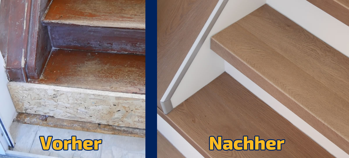 Treppenstufen Vinyl Überschub mit Wangeverkleidung